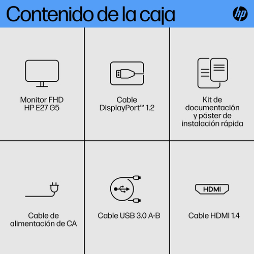 HP Monitor E27 G5 / 27" / FHD / HDMI-DisplayPort-USB(B) / Regulable Altura