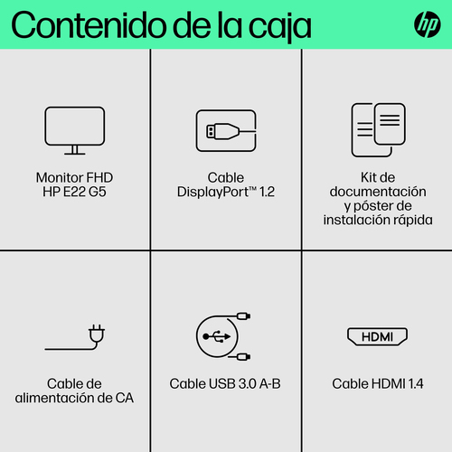 HP Monitor E22 G5 / 21,5" / FHD / HDMI-DisplayPort-USB(A)-USB(B) / Regulable Altura