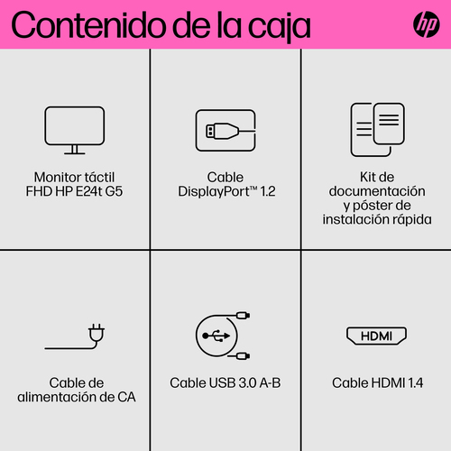 HP Monitor E24t G5 / 23,8" / FHD / HDMI-DisplayPort-USB(A)-USB(B) / Regulable Altura / Tactil