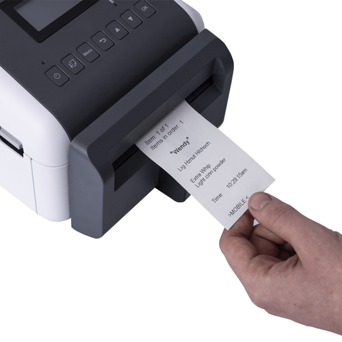 BROTHER Impresora de etiquetas de sobremesa linerless de tecnologia termica directa con tarjeta de red WiFi, Bluetooth y resolucion de 300ppp
