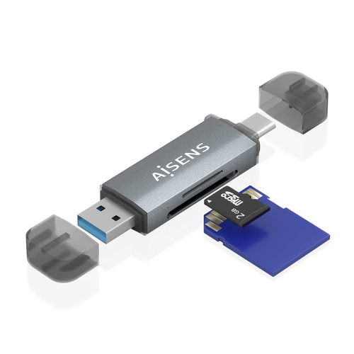 AISENS - LECTOR DE TARJETAS SD, Micro SD, MMC, RS-MMC, MMC Micro, USB-A Y USB-C, GRIS