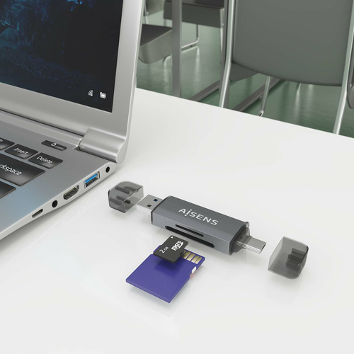 AISENS - LECTOR DE TARJETAS SD, Micro SD, MMC, RS-MMC, MMC Micro, USB-A Y USB-C, GRIS
