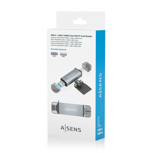 AISENS - LECTOR DE TARJETAS SD, Micro SD, MMC, RS-MMC, MMC Micro, USB-A Y USB-C, GRIS