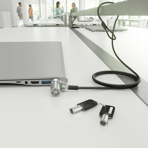 AISENS - CABLE DE SEGURIDAD TIPO NANO CON CERRADURA DE LLAVE PARA ORDENADOR, MONITOR, PORTATIL 1.5M