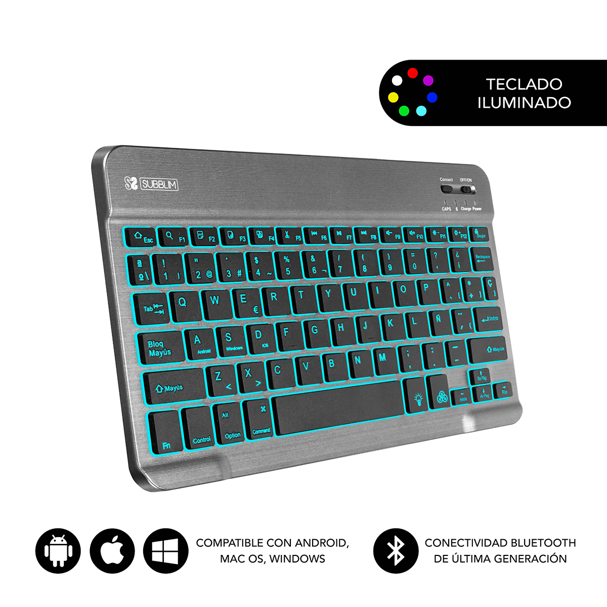SUBBLIM Teclado Smart Backlit BT Keyboard Grey