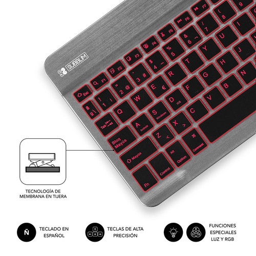 SUBBLIM Teclado Smart Backlit BT Keyboard Grey