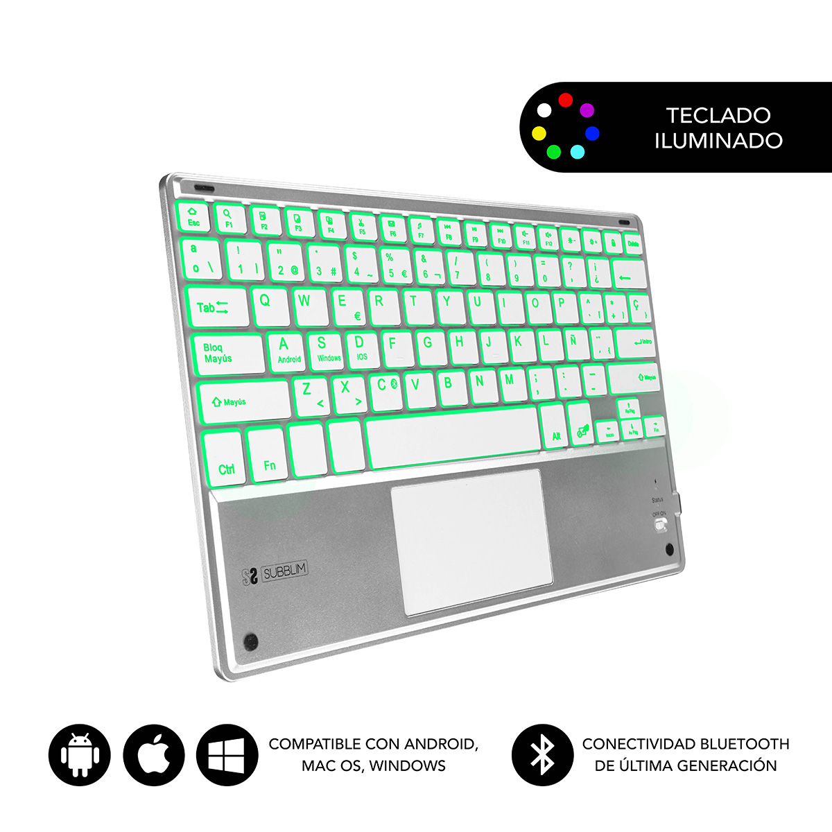 SUBBLIM Teclado Smart Backlit BT Keyboard Touchpad Silver