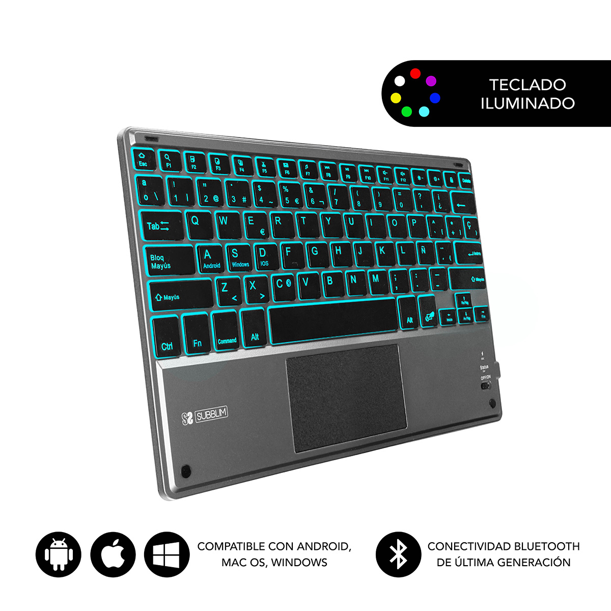 SUBBLIM Teclado Smart Backlit BT Keyboard Touchpad Grey