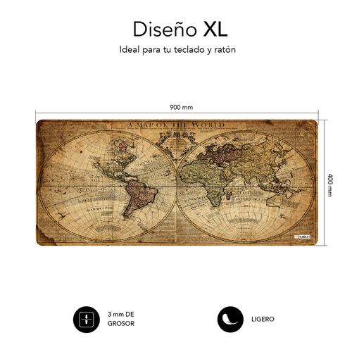 SUBBLIM Alfombrilla Vintage World XL Mouse Pad 900x400x3