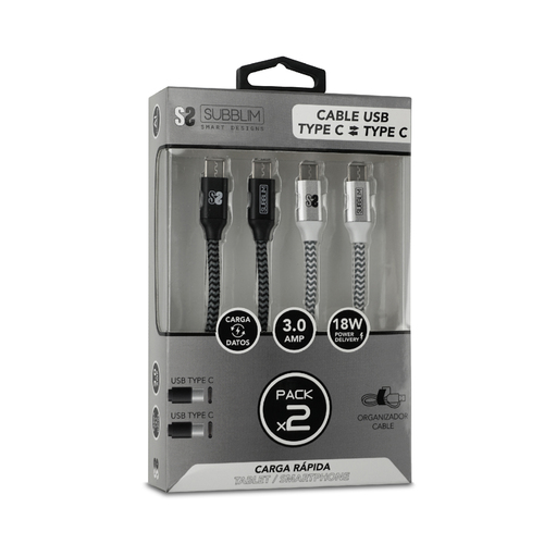 SUBBLIM 2X Premium Cable USB C to USB C Alu Black/Silver