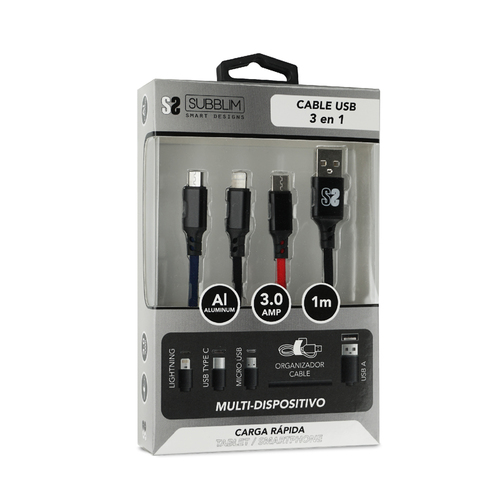 SUBBLIM Premium Cable 3in1 (Micro USB+Type C+Lighting)