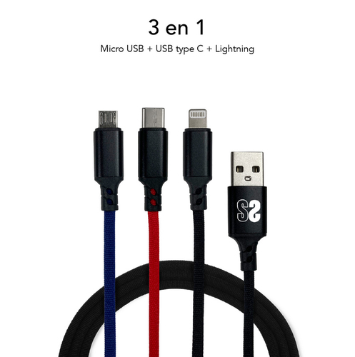 SUBBLIM Premium Cable 3in1 (Micro USB+Type C+Lighting)