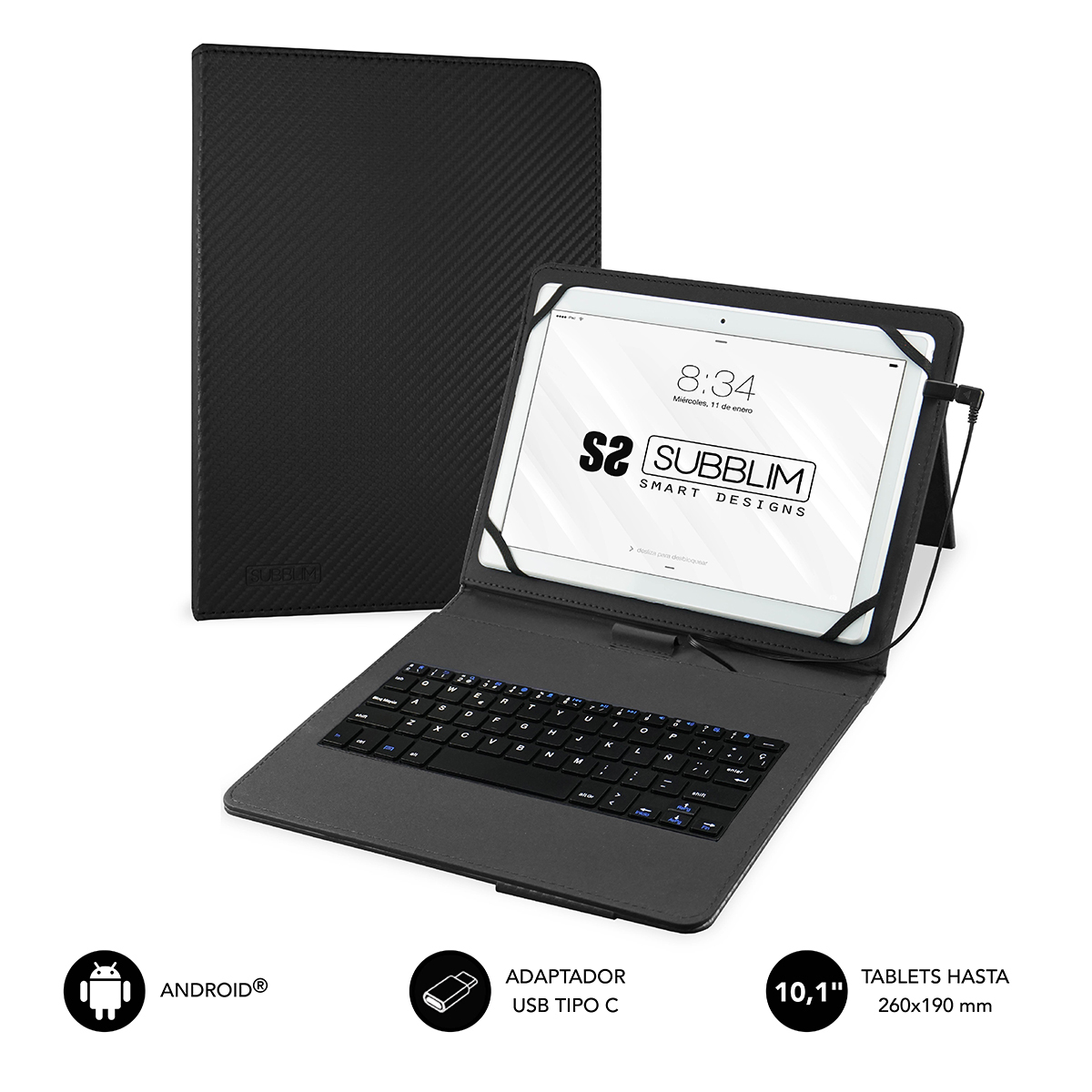 SUBBLIM Funda Tablet KEYTAB PRO USB 10,1" Black