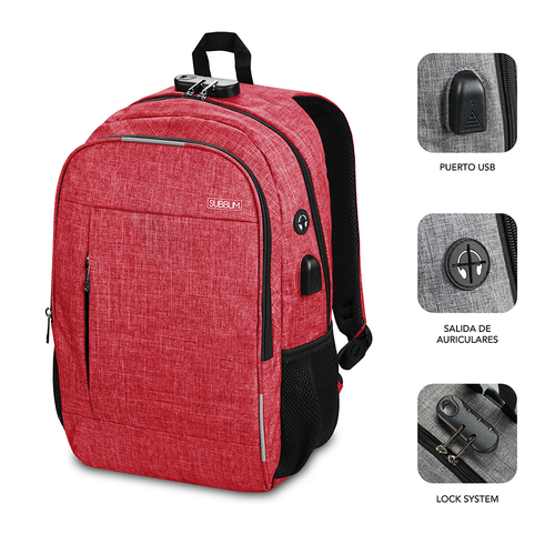 SUBBLIM Mochila Portatil Urban Lock Backpack 16" Red