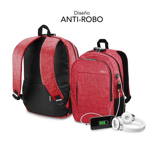 SUBBLIM Mochila Portatil Urban Lock Backpack 16" Red