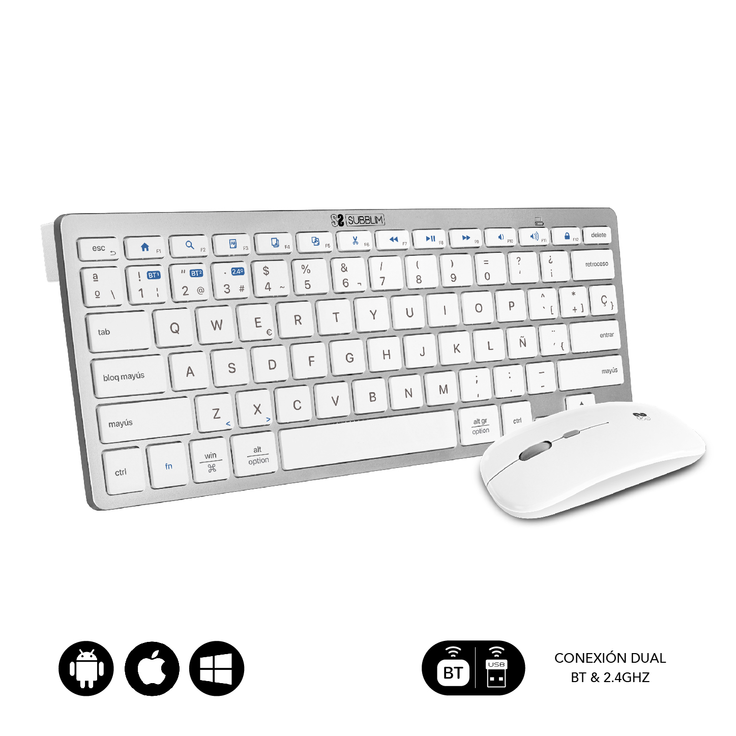 SUBBLIM Combo Multidispositivo Compacto Plateado/Blanco