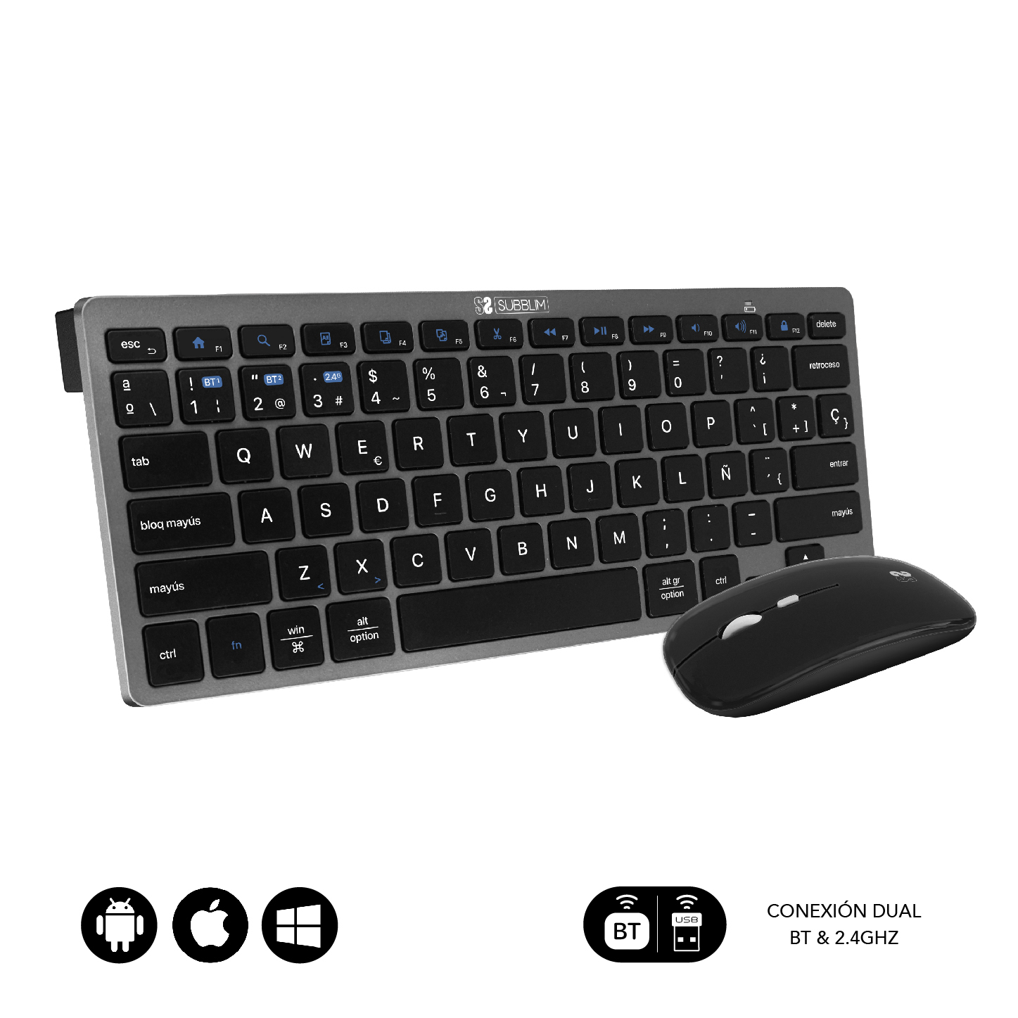 SUBBLIM Combo Multidispositivo Compacto Gris/Negro