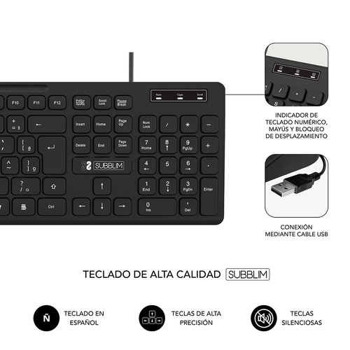 SUBBLIM Teclado Business Slim Silencioso con cable USB