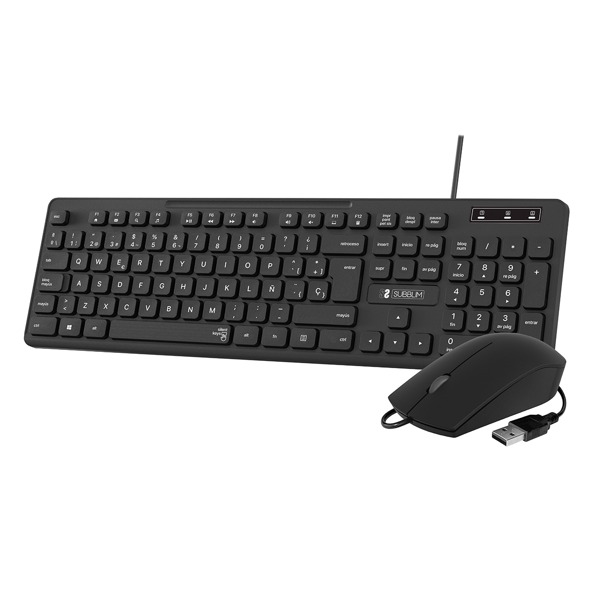 SUBBLIM Combo Business Slim Silencioso con cable USB Negro
