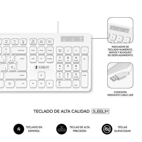 SUBBLIM Teclado Business Slim Silencioso con cable USB B