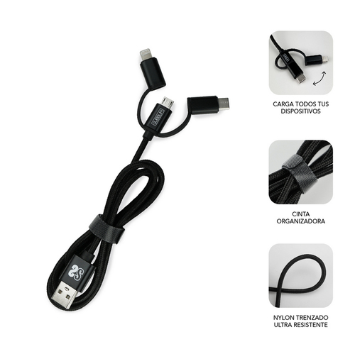 SUBBLIM Cargador ABS Dual Wall Charger 2.4A+Cable 3in1 Black