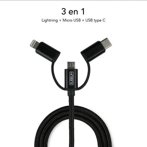 SUBBLIM Cargador ABS Dual Wall Charger 2.4A+Cable 3in1 Black