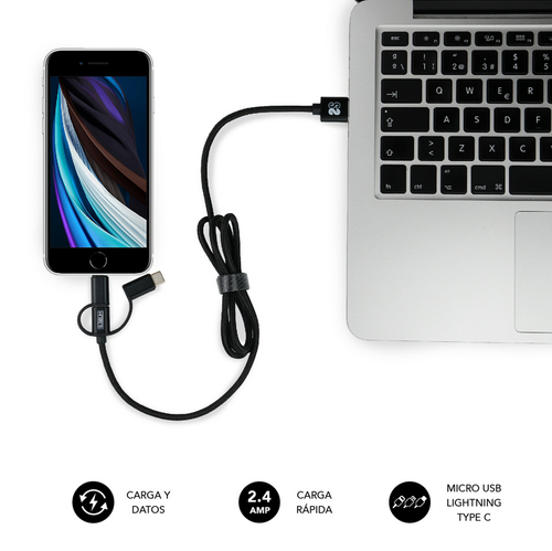 SUBBLIM Cargador ABS Dual Wall Charger 2.4A+Cable 3in1 Black