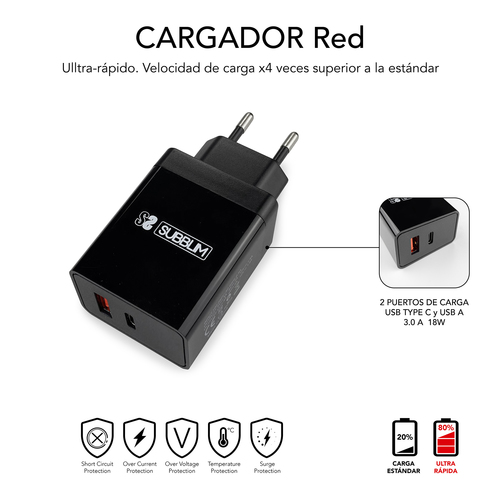 SUBBLIM Cargador Smart charger PD25W+QC3.0+C to C/Lightning cable B