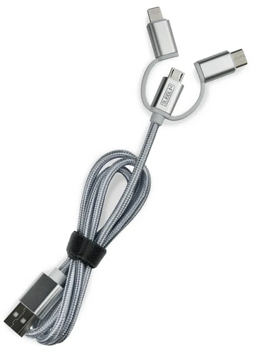 SUBBLIM Cargador coche Dual Alum 2.4A + Cable 3 in1 Silver