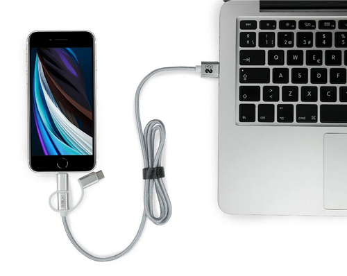 SUBBLIM Cargador coche Dual Alum 2.4A + Cable 3 in1 Silver