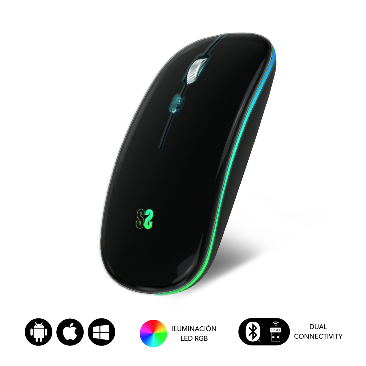 SUBBLIM Raton LED Dual Flat Mouse Black