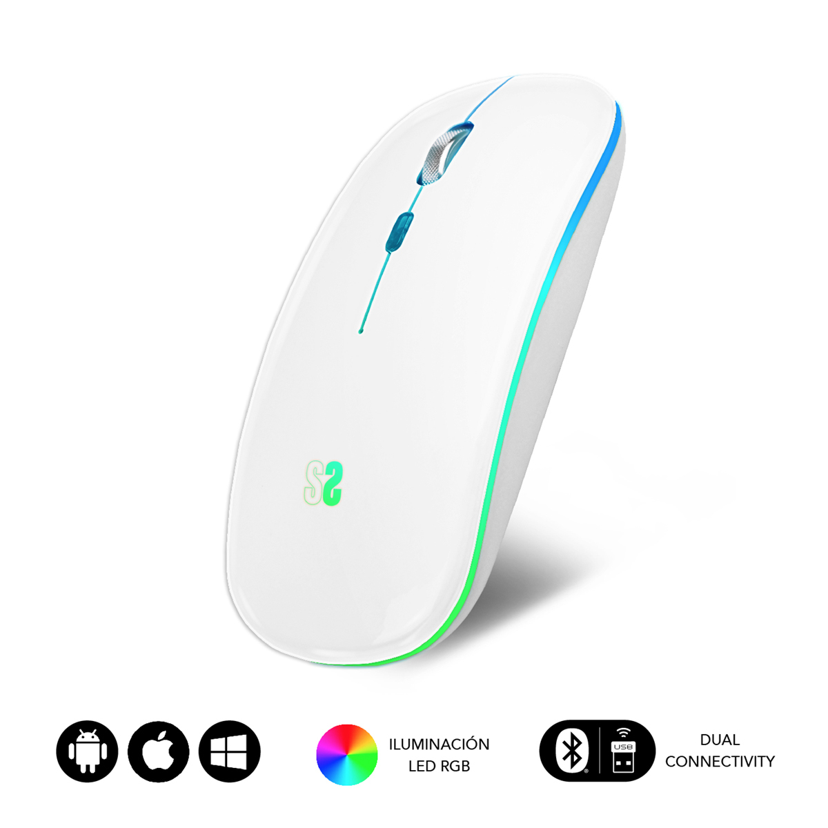 SUBBLIM Raton LED Dual Flat Mouse White