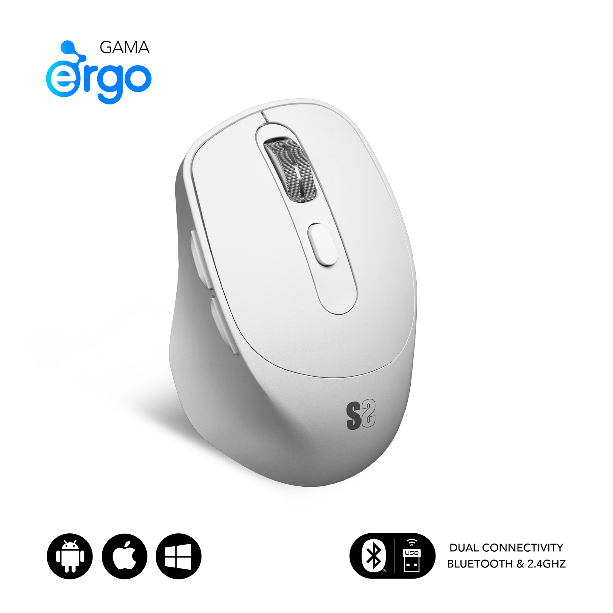 SUBBLIM COMFORT ERGO DUAL MOUSE BATTERY WHITE