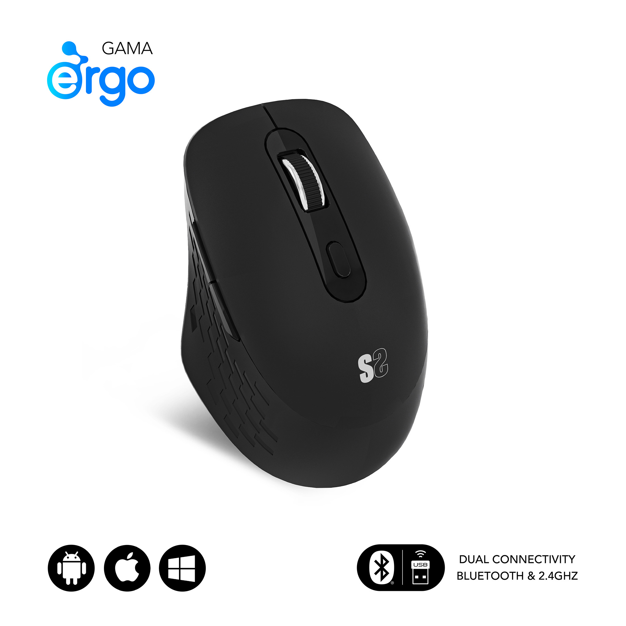 SUBBLIM CURVE ERGO DUAL MOUSE BATTERY BLACK