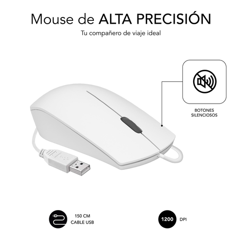SUBBLIM Raton Business Silencioso con cable USB 1200 DPI Blanco