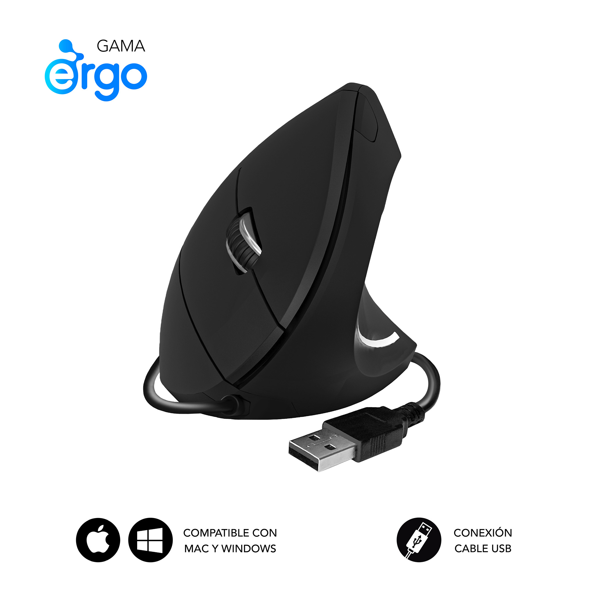SUBBLIM GLIDE VERTICAL ERGO WIRED MOUSE BLACK