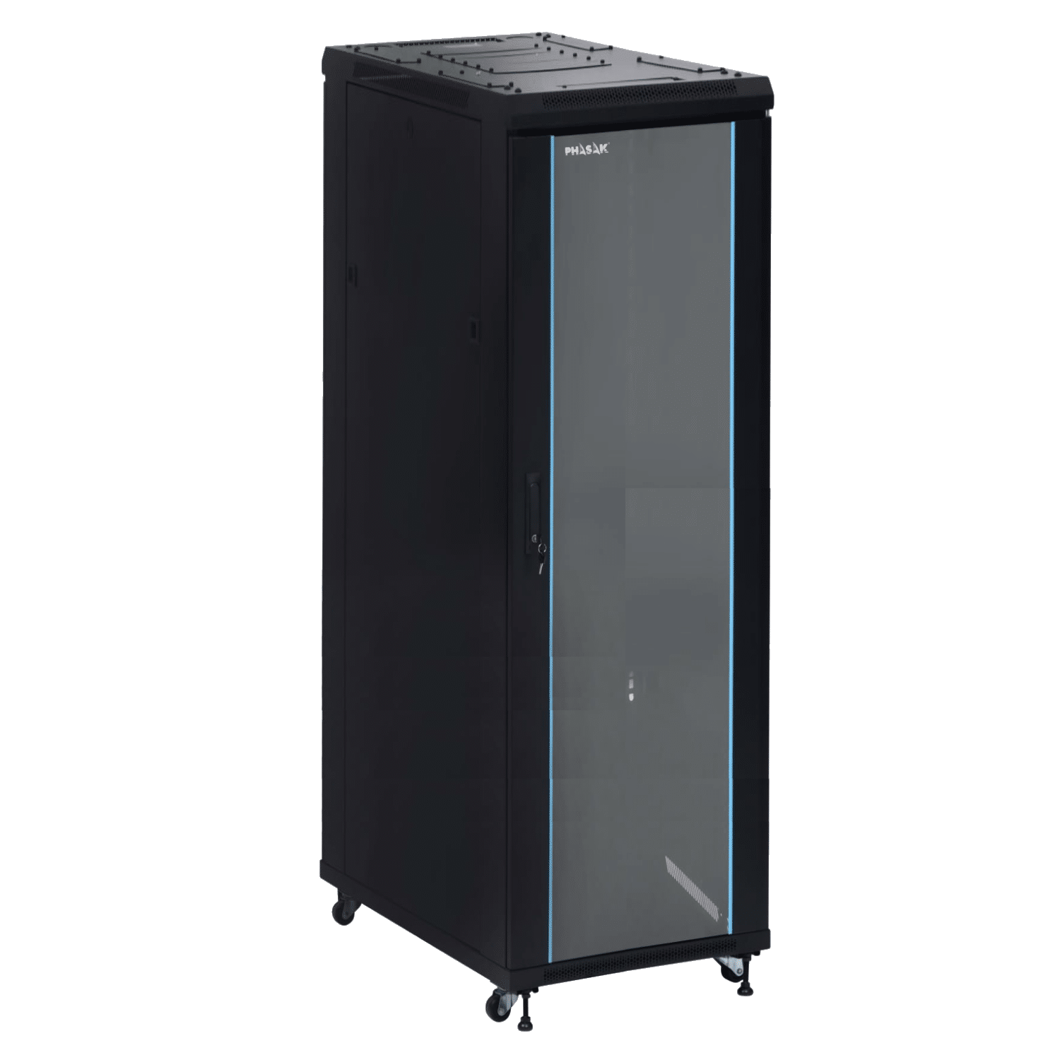 PHASAK Armario Rack 19" Phasak Pro 37U 600x600 Montado (Incluye: 2 bandejas de 19? + Regleta electrica 19? + Juego de ruedas + Ventilacion)