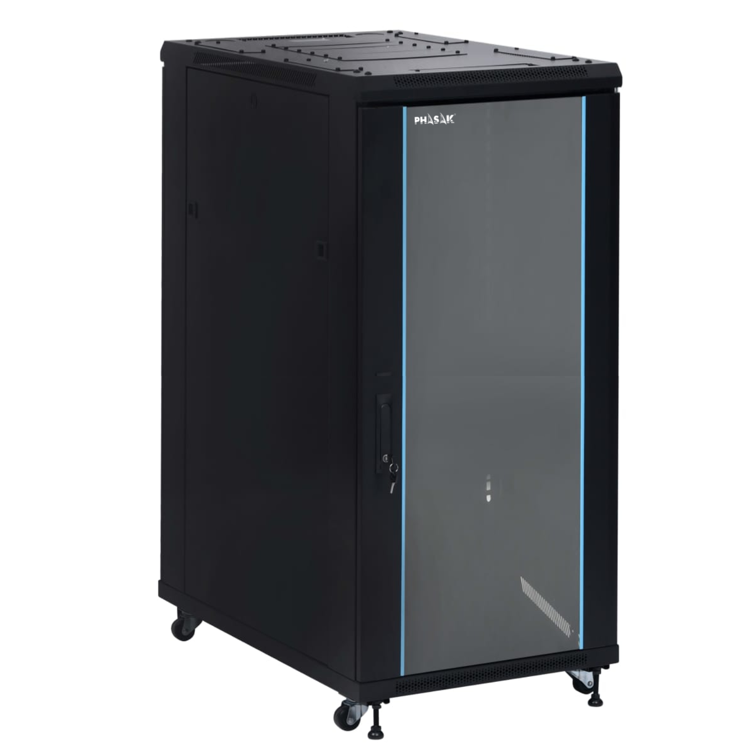 PHASAK Armario Rack 19" Phasak Pro 32U  600x800 Montado (Incluye: 2 bandejas de 19? + Regleta electrica 19? + Juego de ruedas +  Ventilacion)