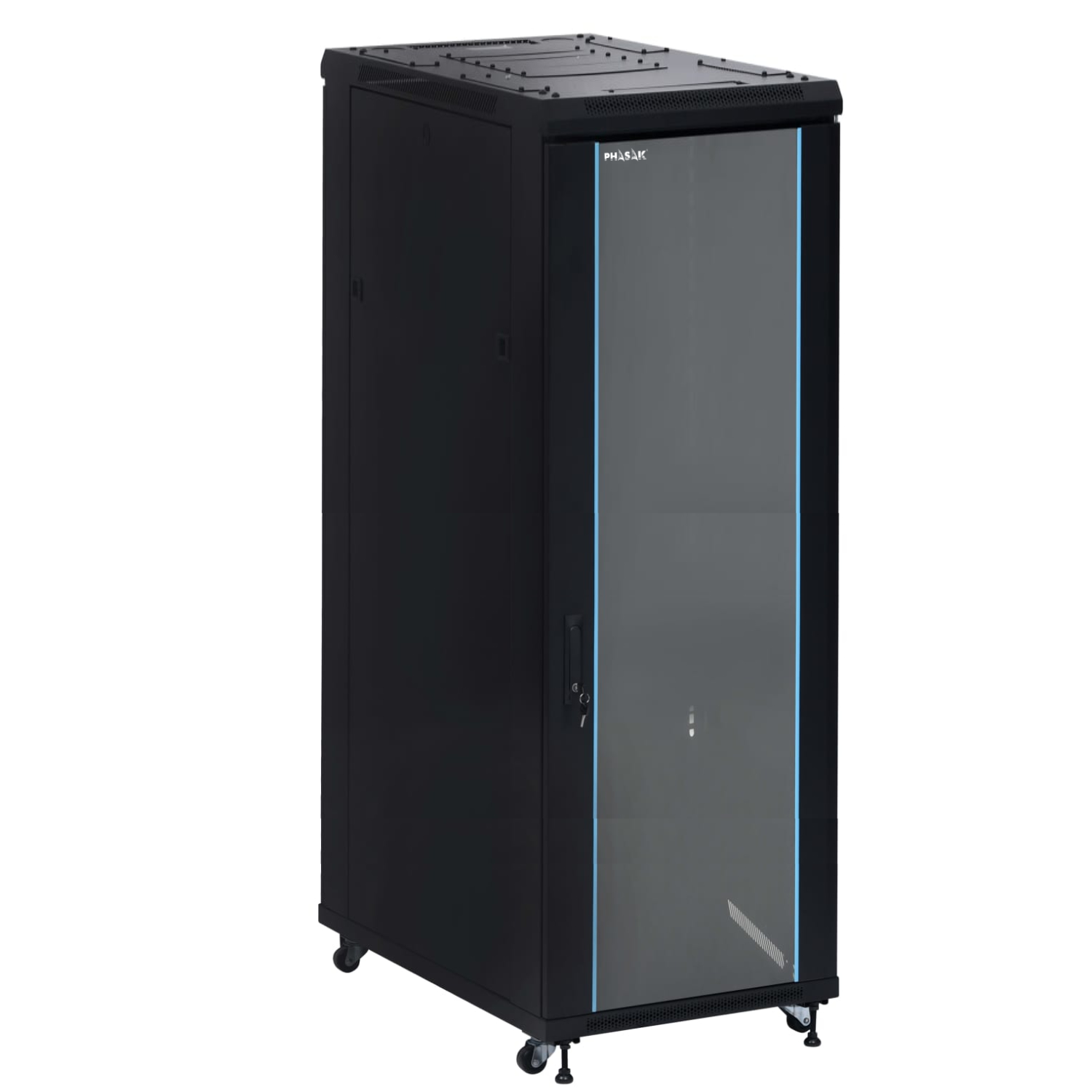 PHASAK Armario Rack 19" Phasak Pro 42U 600x800 Montado (Incluye: 2 bandejas de 19? + Regleta electrica 19? + Juego de ruedas + Ventilacion)