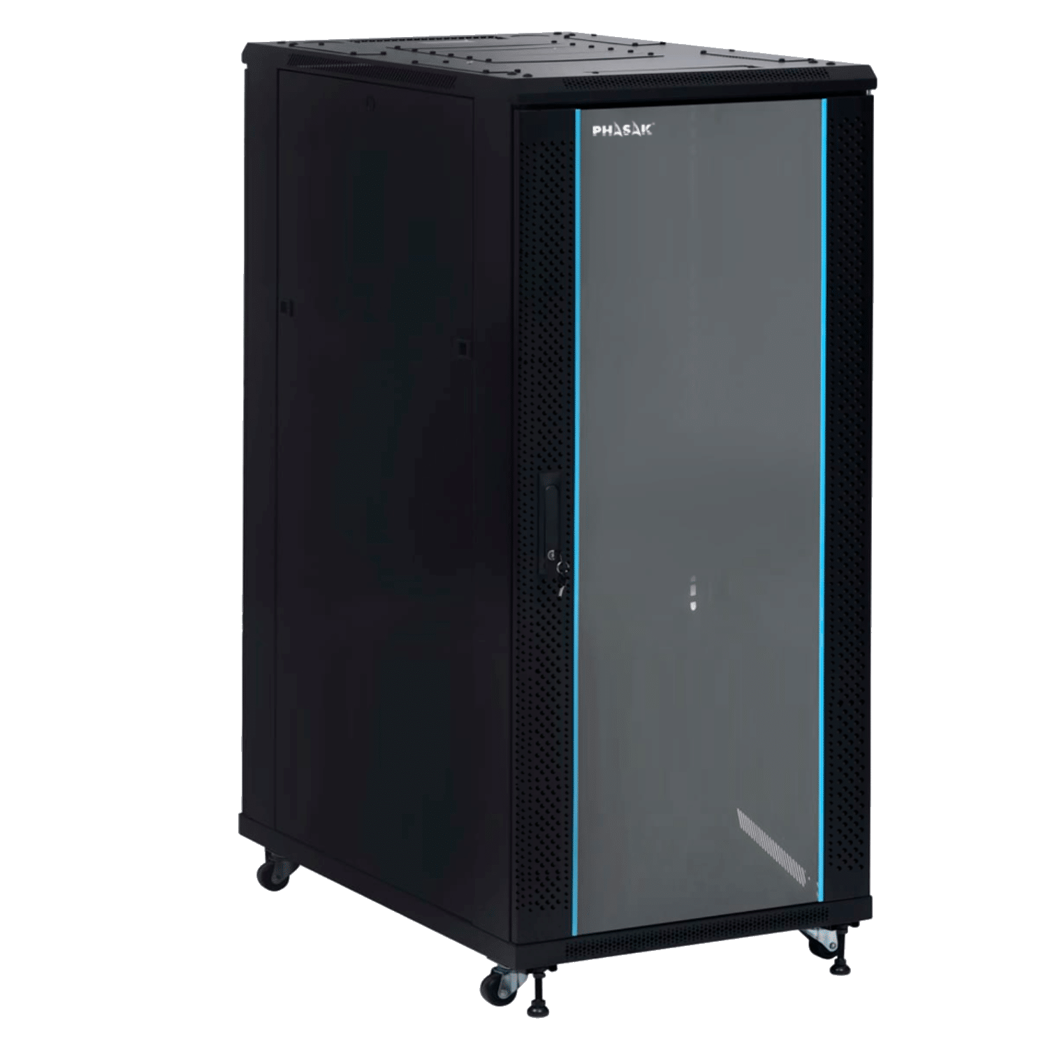 PHASAK Armario Rack 19" Phasak Pro 32U 600x1000 Montado (Incluye: 2 bandejas de 19? + Regleta electrica 19? + Juego de ruedas + Ventilacion)