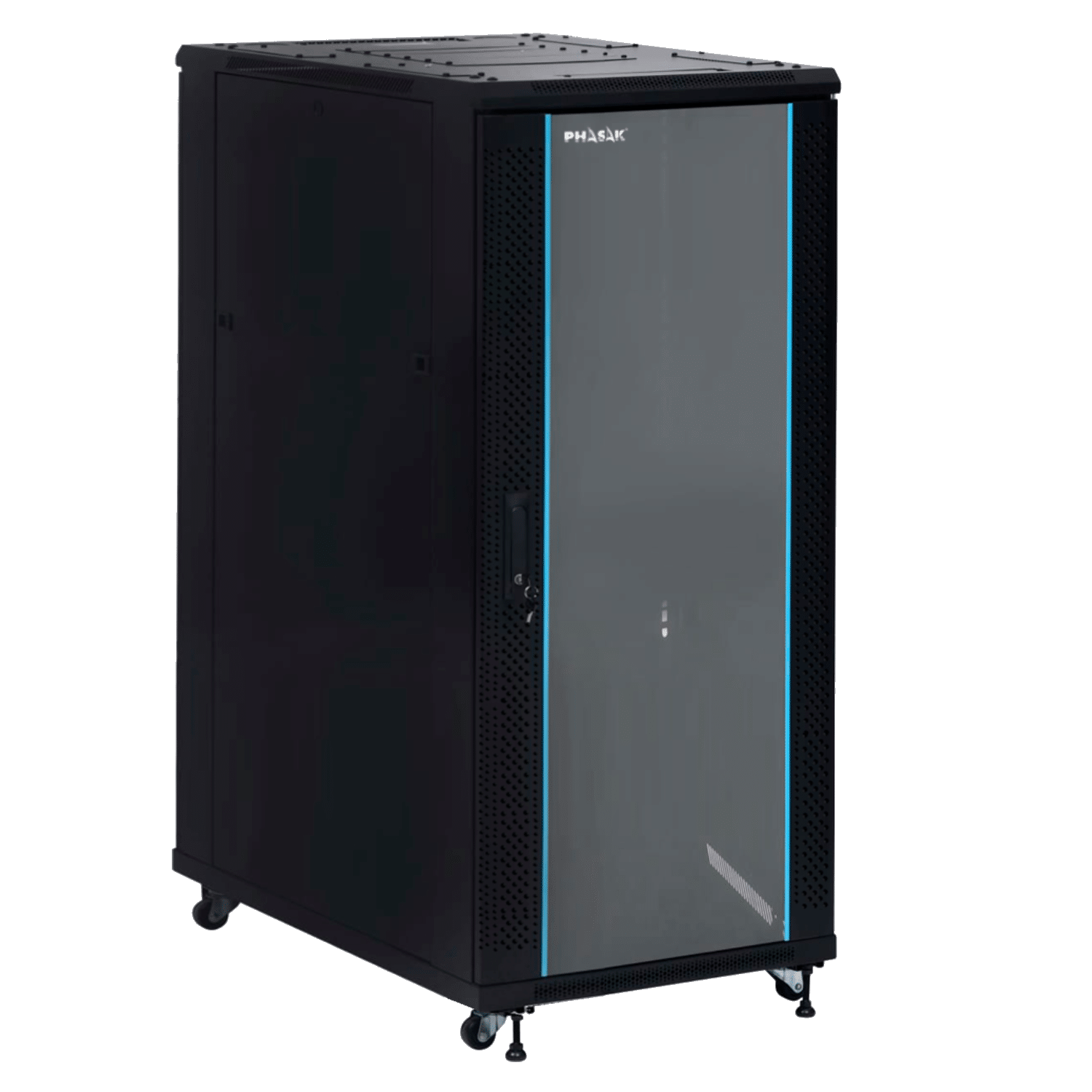 PHASAK Armario Rack 19" Phasak Pro 37U 600x1000 Montado (Incluye: 2 bandejas de 19? + Regleta electrica 19? + Juego de ruedas + Ventilacion)