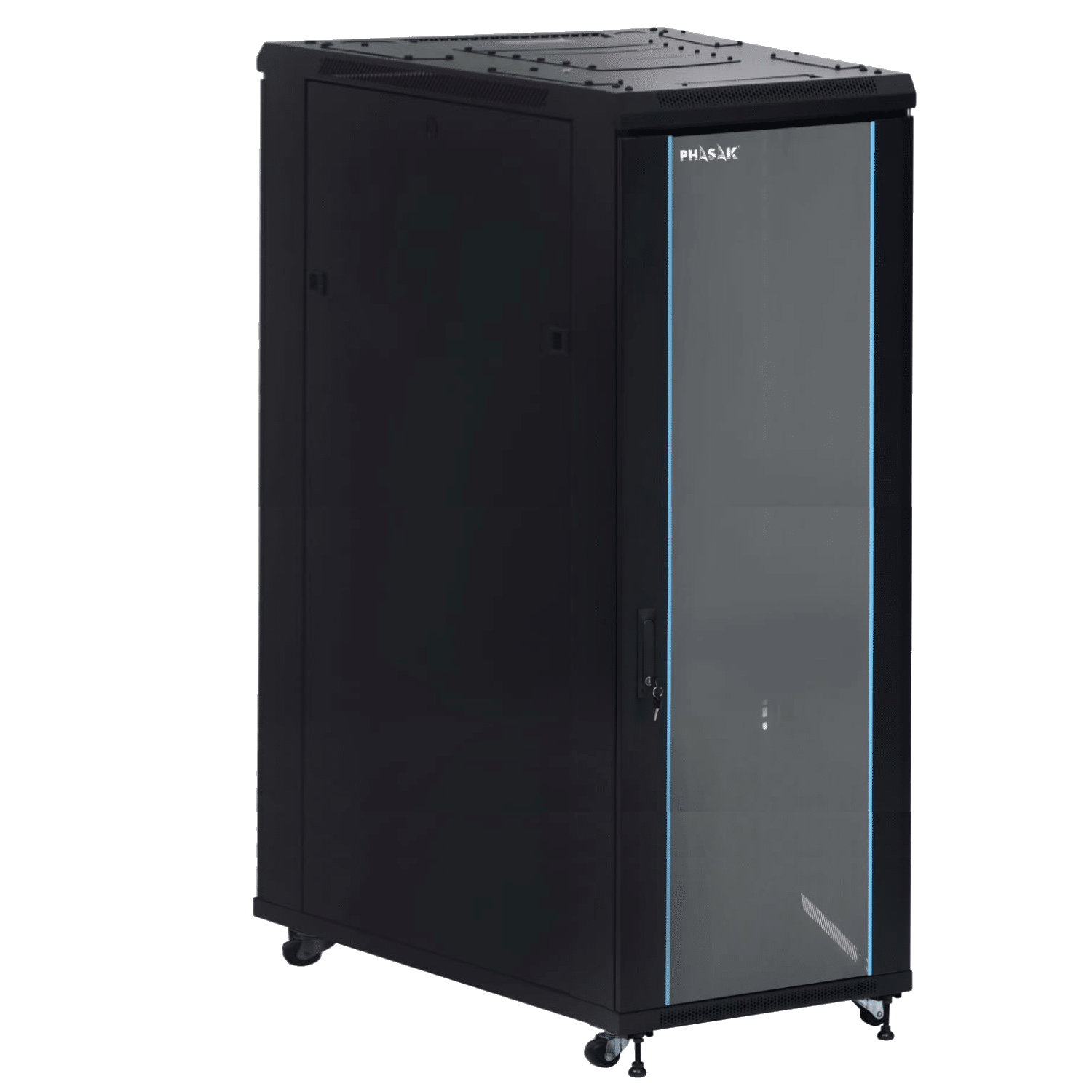 PHASAK Armario Rack 19" Phasak Pro 42U 600x1000 Montado (Incluye: 2 bandejas de 19? + Regleta electrica 19? + Juego de ruedas + Ventilacion)