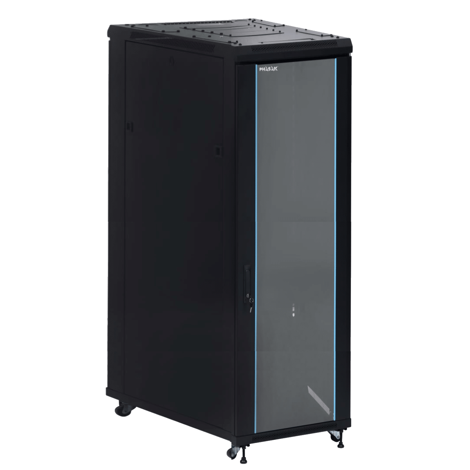 PHASAK Armario Rack 19" Phasak Pro 47U 600x1000 Montado (Incluye: 2 bandejas de 19? + Regleta electrica 19? + Juego de ruedas + Ventilacion)