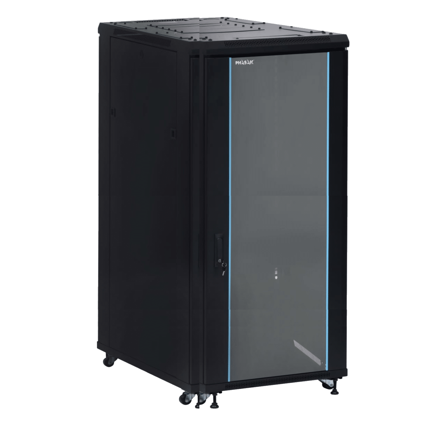 PHASAK Armario Rack 19" Phasak Pro 37U 800x800 Montado (Incluye: 2 bandejas de 19? + Regleta electrica 19? + Juego de ruedas + Ventilacion)
