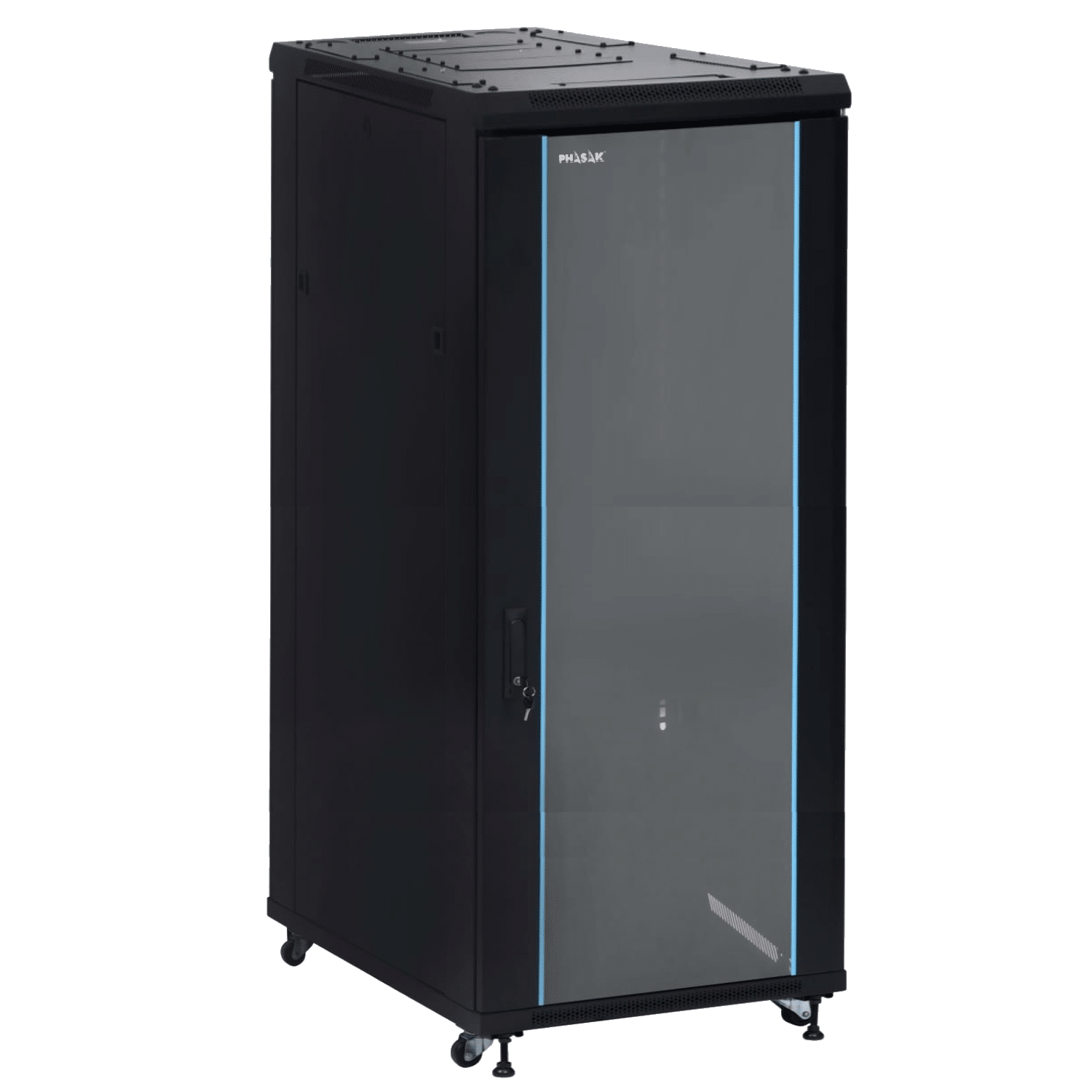 PHASAK Armario Rack 19" Phasak Pro 42U 800x800 Montado (Incluye: 2 bandejas de 19? + Regleta electrica 19? + Juego de ruedas + Ventilacion)