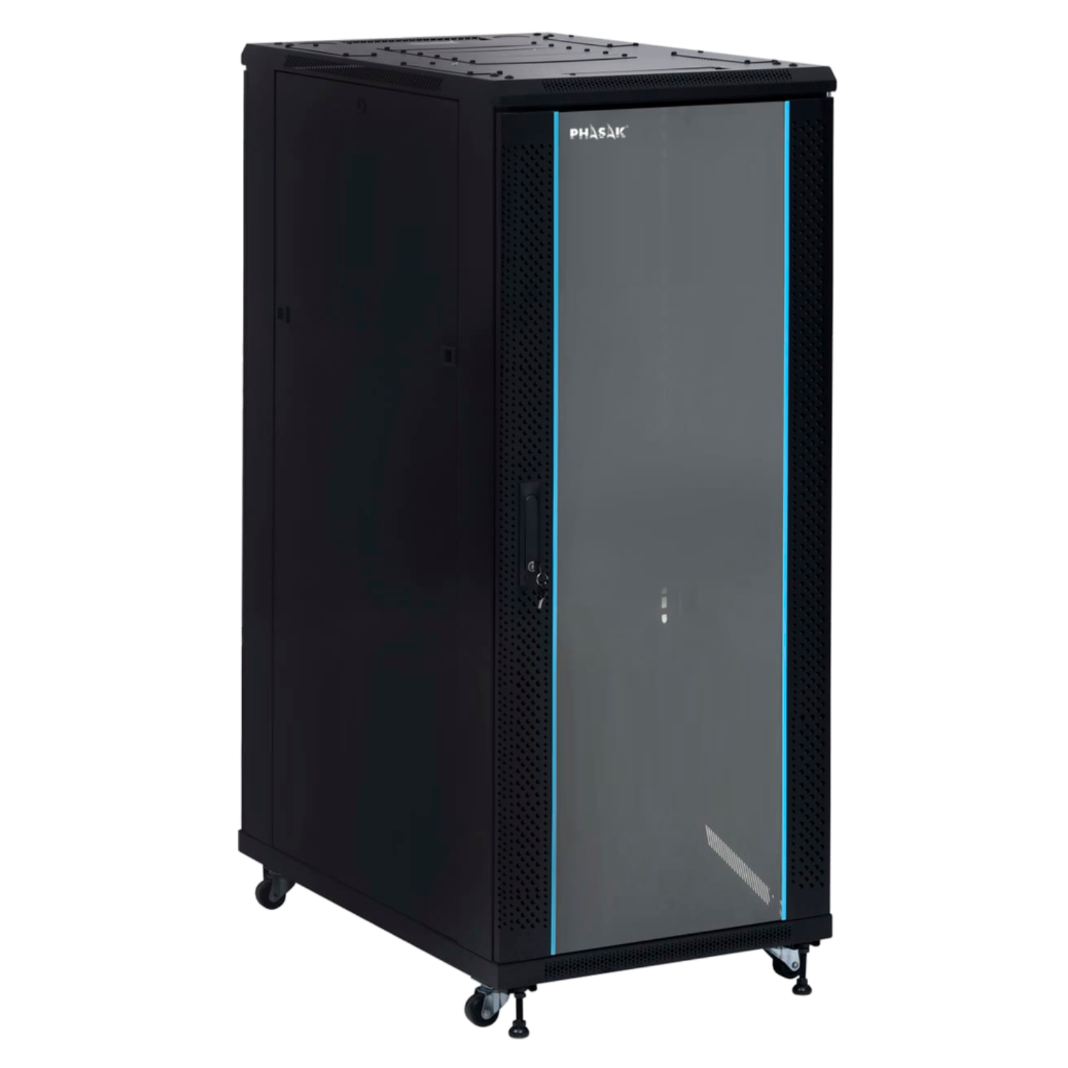 PHASAK Armario Rack 19" Phasak Pro 37U 800x1000 Montado (Incluye: 2 bandejas de 19? + Regleta electrica 19? + Juego de ruedas + Ventilacion)
