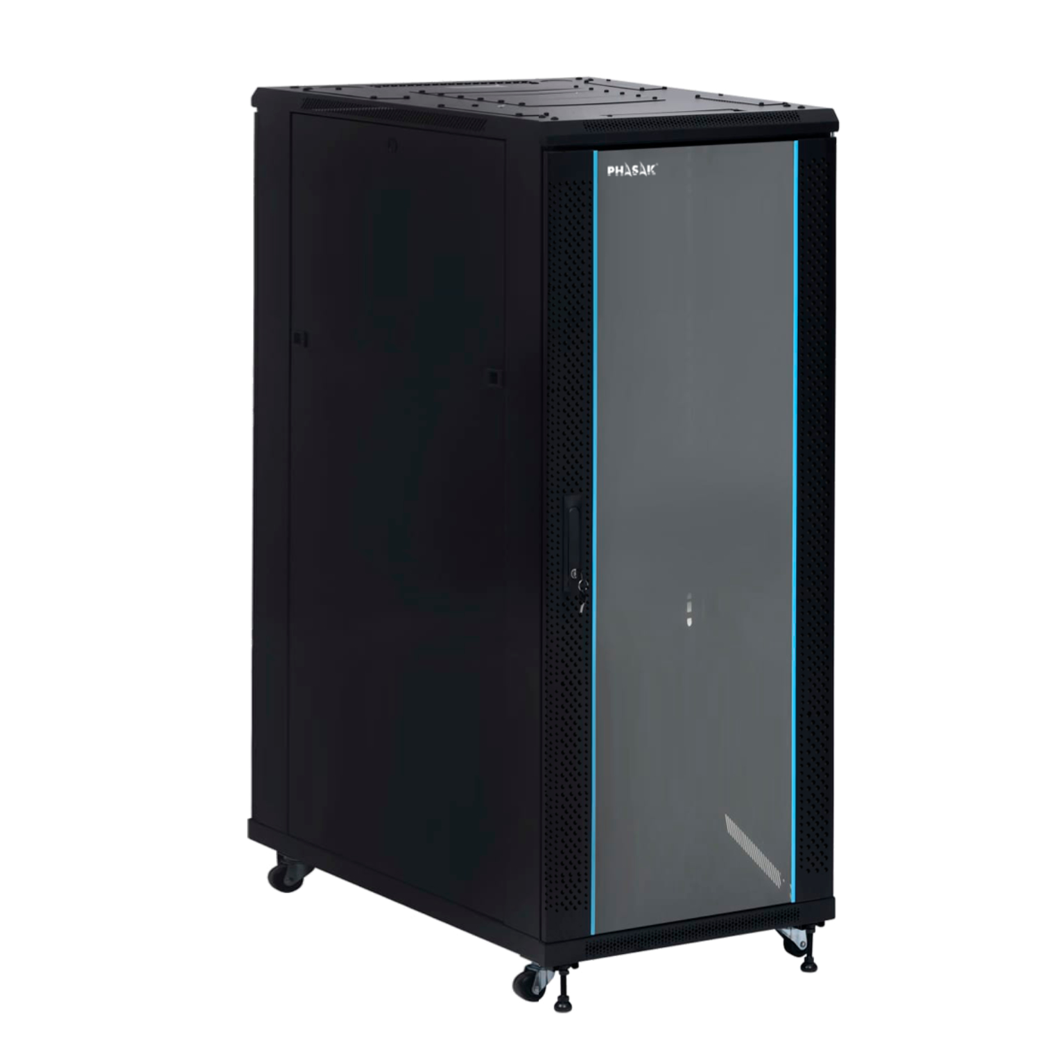 PHASAK Armario Rack 19" Phasak Pro 42U 800x1000 Montado (Incluye: 2 bandejas de 19? + Regleta electrica 19? + Juego de ruedas + Ventilacion)