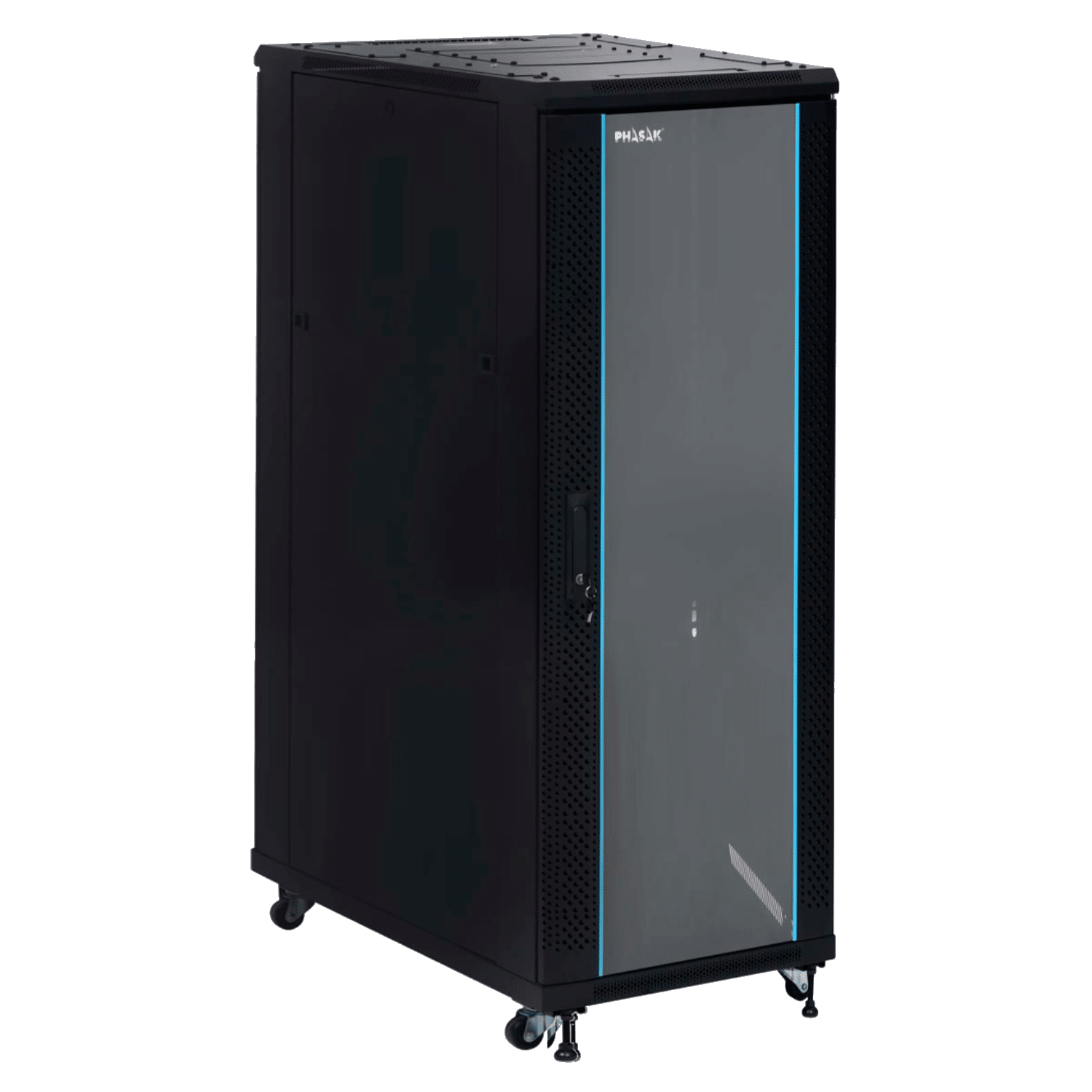 PHASAK Armario Rack 19" Phasak Pro 47U 800x1000 Montado (Incluye: 2 bandejas de 19? + Regleta electrica 19? + Juego de ruedas + Ventilacion)