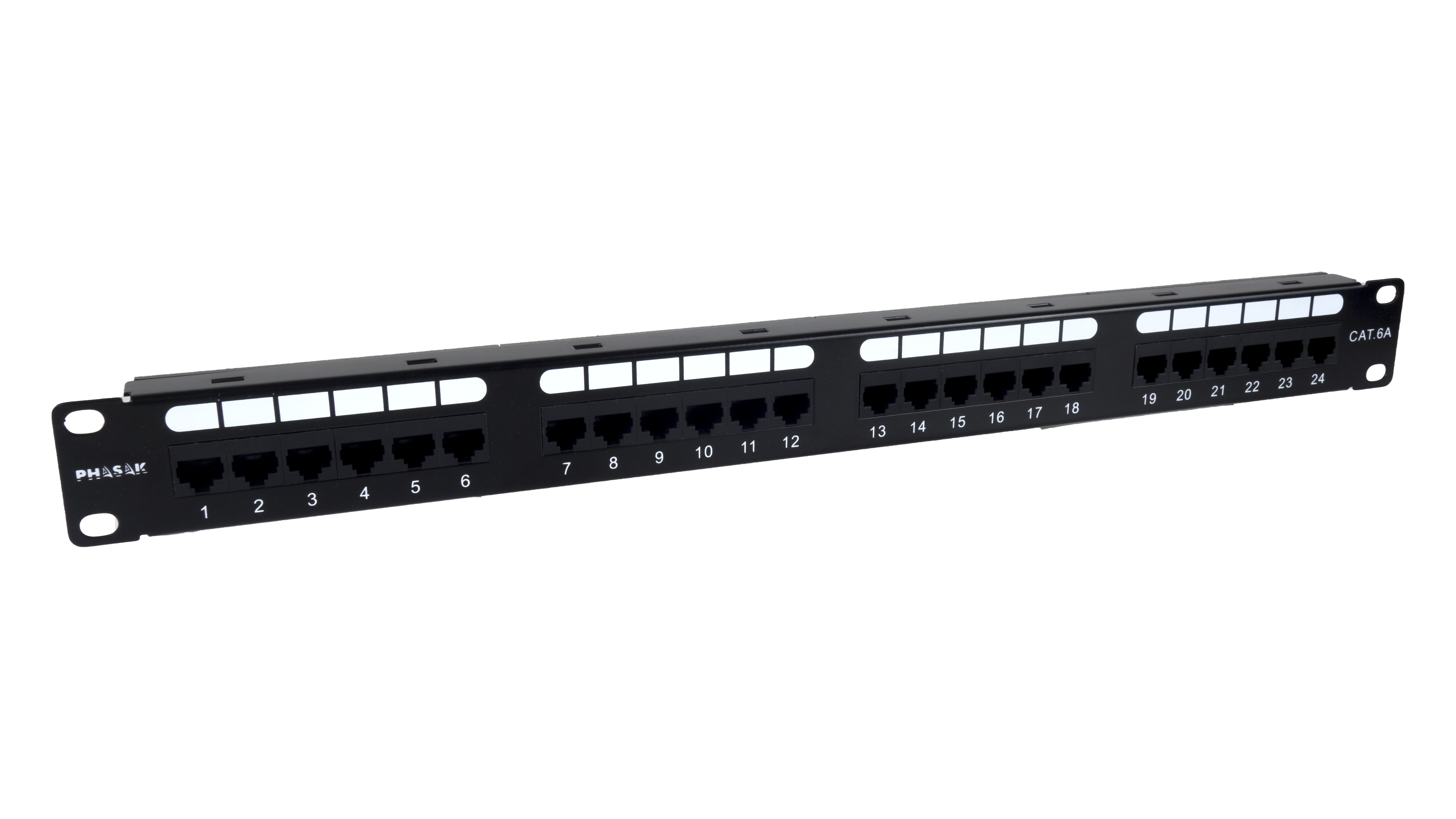 PHASAK Panel transferencia UTP 19" Cat. 6 Dual block c/org. cables 24p.1U PHASAK negro