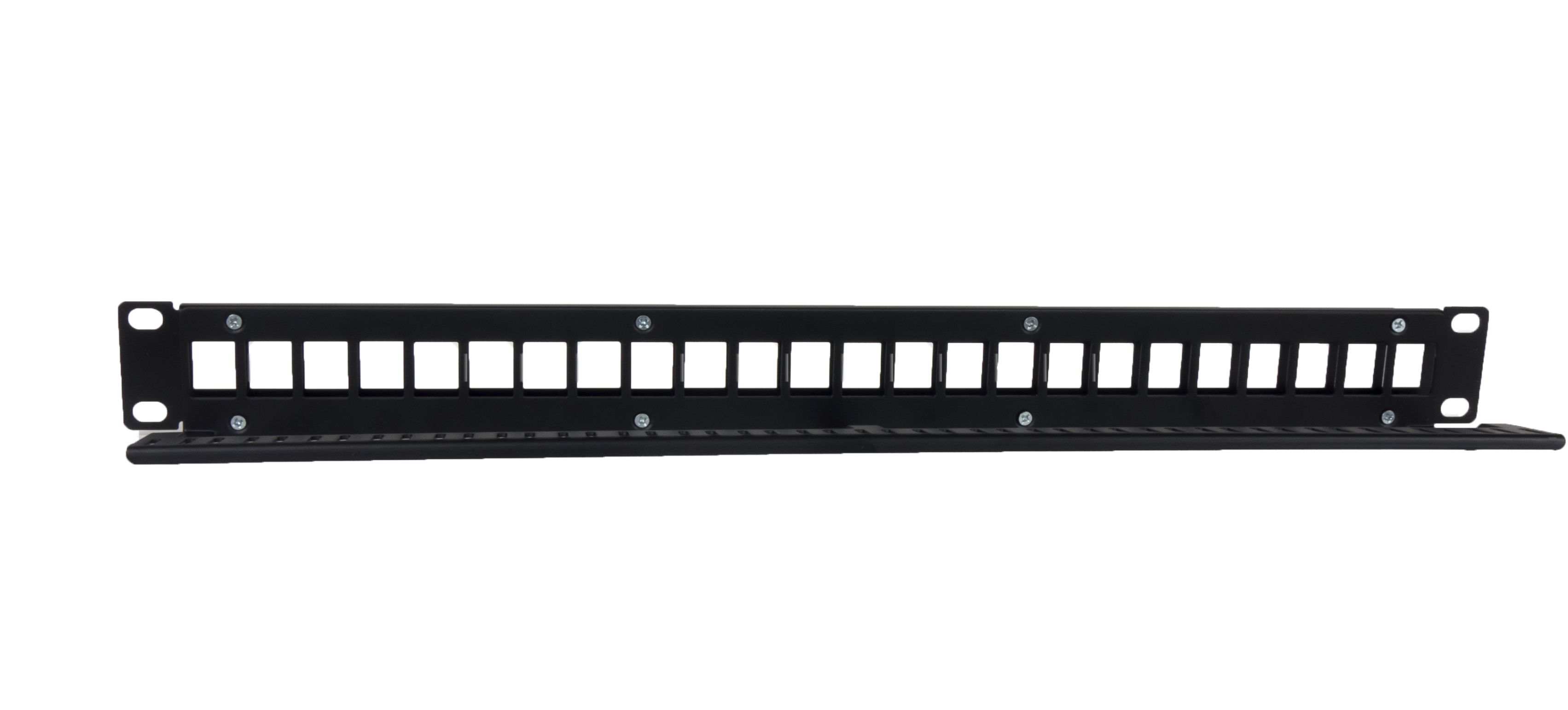 PHASAK Panel frontal 19" para 24 conectores 1U con org. de cables UTP PHASAK negro
